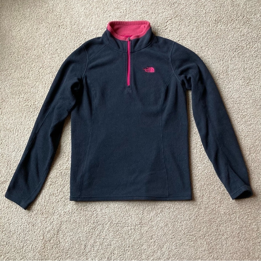 The North Face Light Fleece Quarter Zip Black Pink Sz Small Lounge Camp